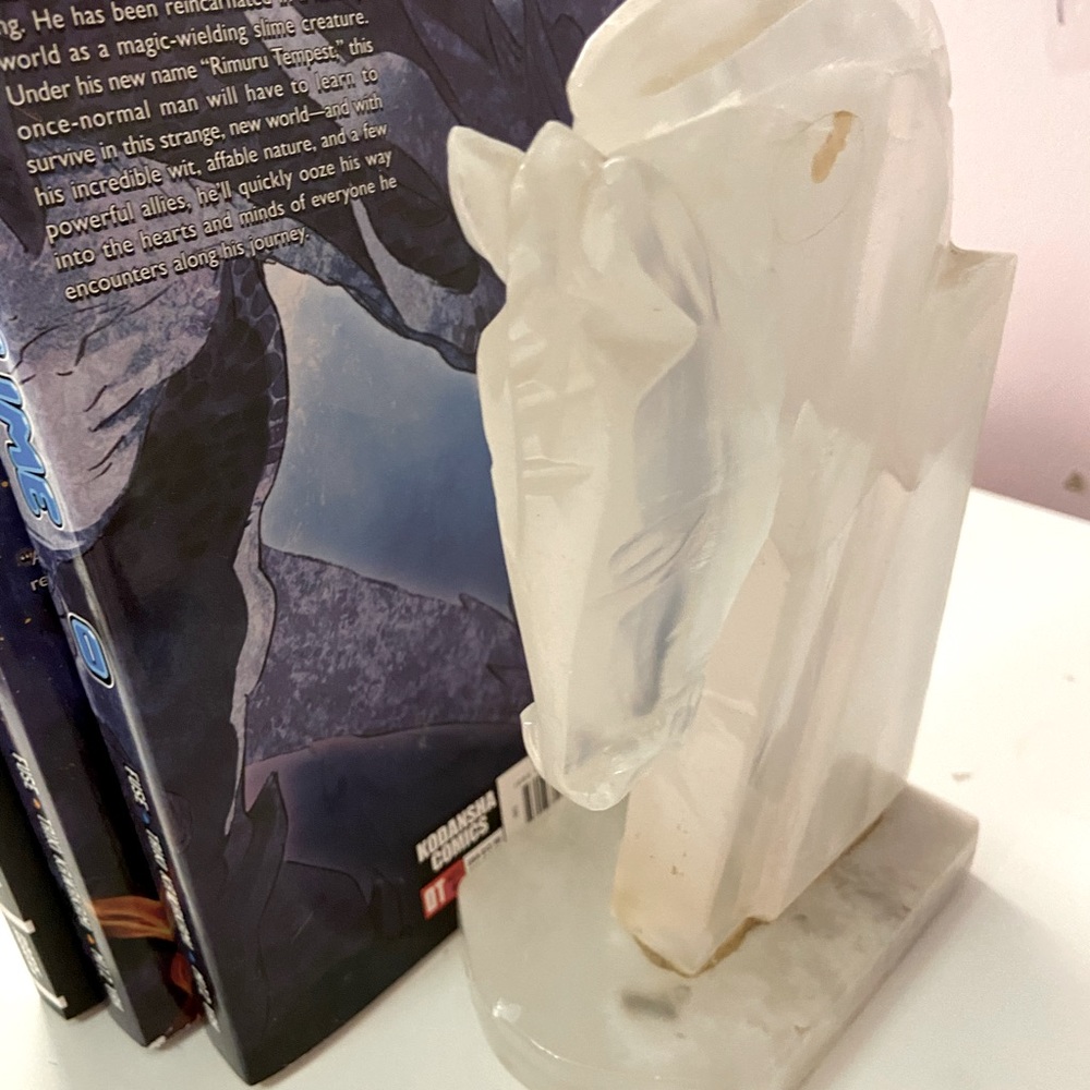 marbled horse head book holders 2 piece set